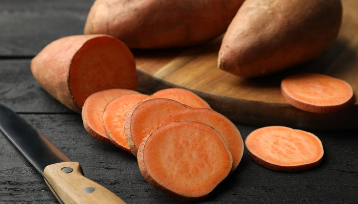 Isolated raw sweet potatoes