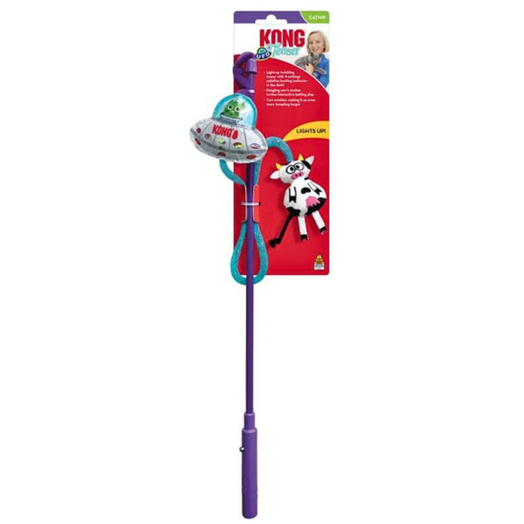 UFO Teaser Wand Interactive Light-Up & Crinkle Cat Toy Purple & Blue