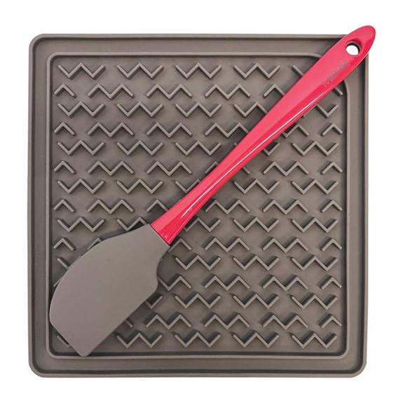 Silicone Therapeutic Dog Lick Mat with Silicone Spatula Grey