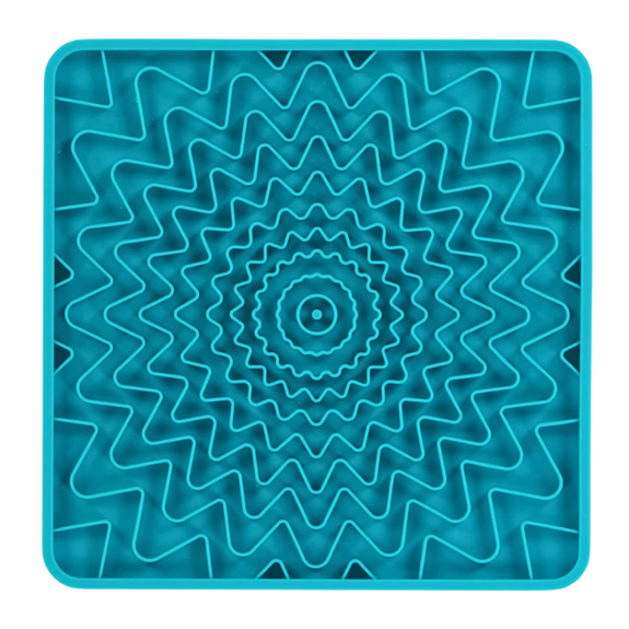 Framed Spill Resistant Squiggles Silicone Dog Lick Bowl Mat Blue