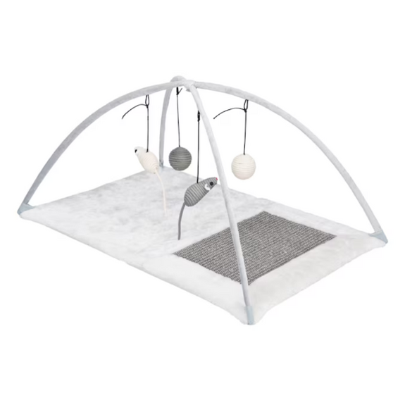 Activity Center Scratching Mat & Plush Cat Toy Grey & White