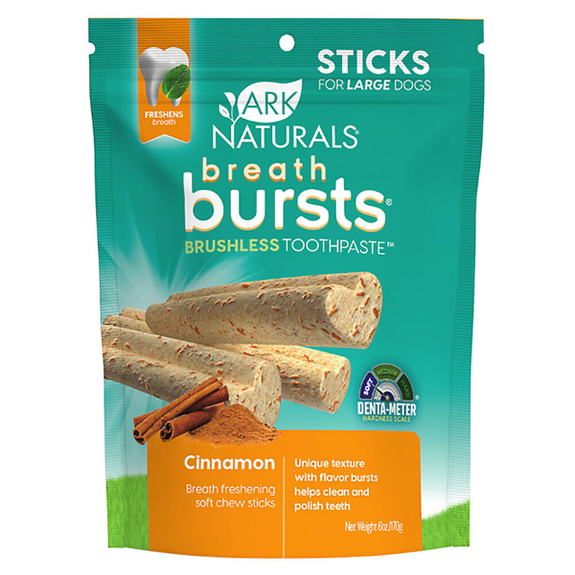 Breath Bursts Brushless Toothpaste Cinnamon Sticks Soft Baked Dental Dog Treats