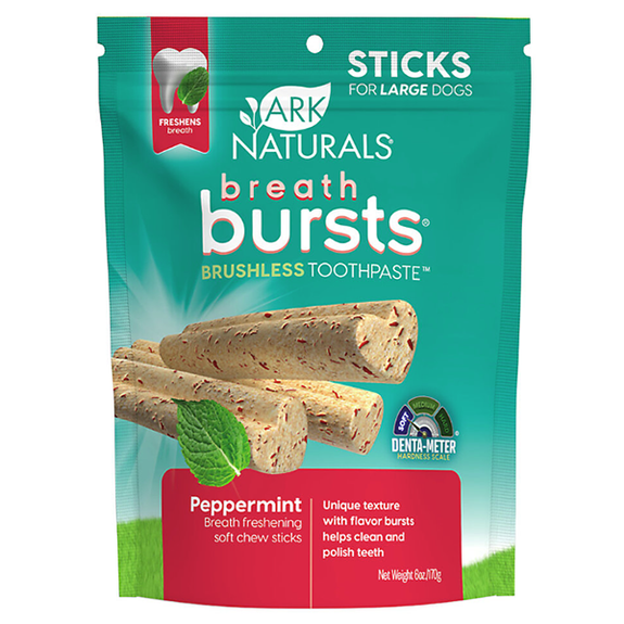 Breath Bursts Brushless Toothpaste Peppermint Sticks Soft Baked Dental Dog Treats