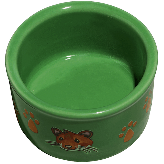 Ceramic Paw Print & Hamster Pattern Small Animal Dish Green