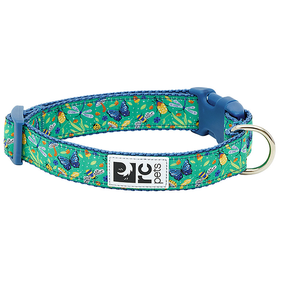 Buckle Clip Dog Collar Wonderland Green & Blue Butterfly & Bug Pattern
