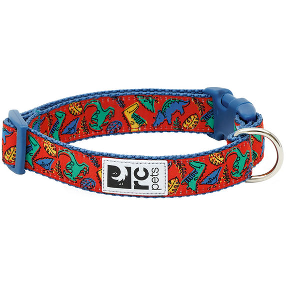 Buckle Clip Dog Collar Jurassic Pack Red, Blue & Green Dinosaur Pattern