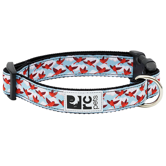 Buckle Clip Dog Collar In The Clouds Red Bird & Blue Sky Pattern