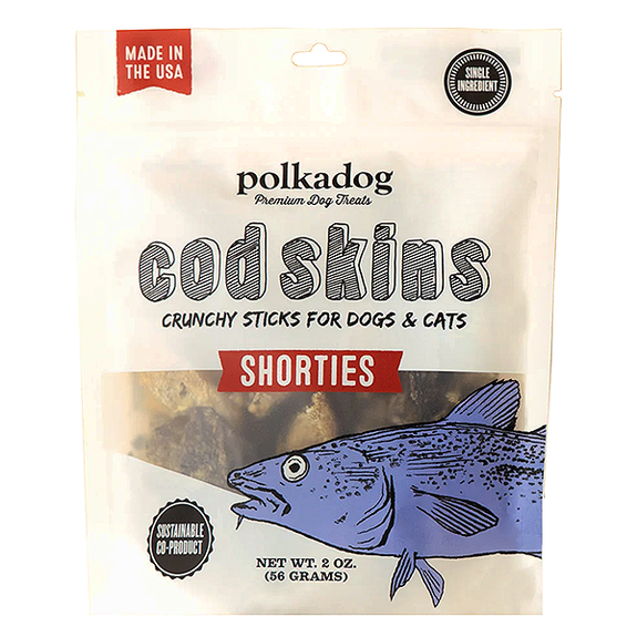Cod Skins Shorties Crunchy Sticks Single Ingredient Grain-Free Dehydrated Dog Treats