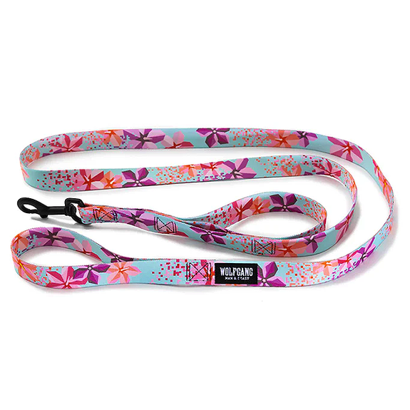 DigiFloral React Dual Handle Durable Polyester Dog Leash Pink, Blue & Orange Floral Pattern
