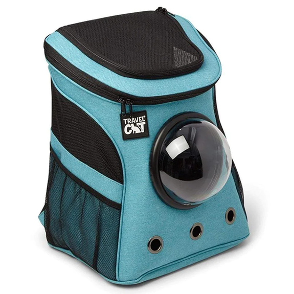 The Fat Cat Backpack for Larger Cats Travel Carrier with Window Aqua Blue
