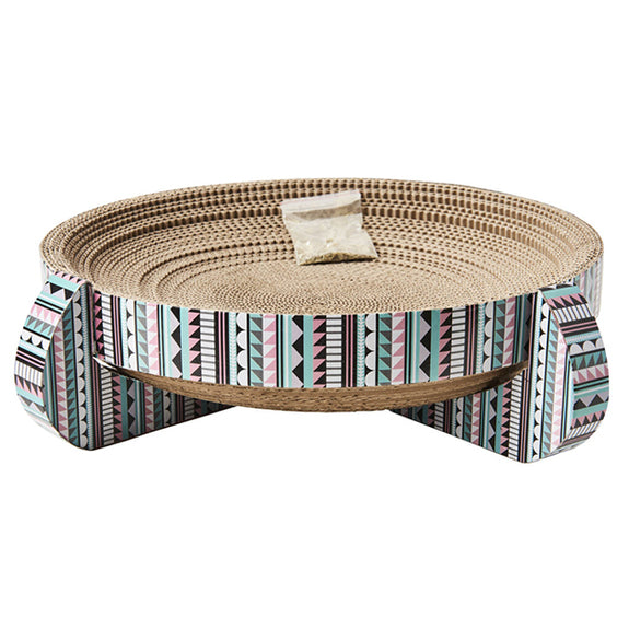 Nest Round Corrugated Cardboard Pad with Catnip & Silvervine Mix Cat Scratcher Toy