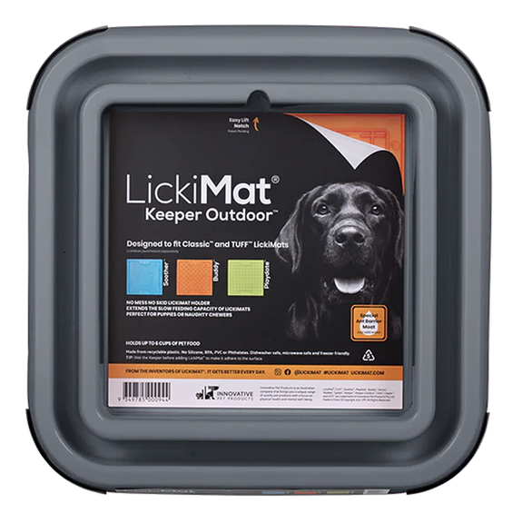 Outdoor Keeper LickiMat Holder & Dish for Dogs Gray
