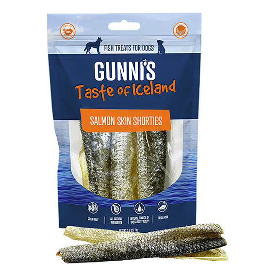 Salmon Skin Shorties Air Dried Single Ingredient Grain-Free Fish Strips Dog Treats