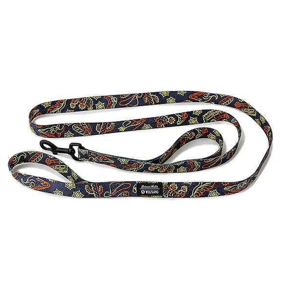 SandFlats React Dual Handle Durable Polyester Dog Leash Blue, Red & Yellow Western Line Art Pattern