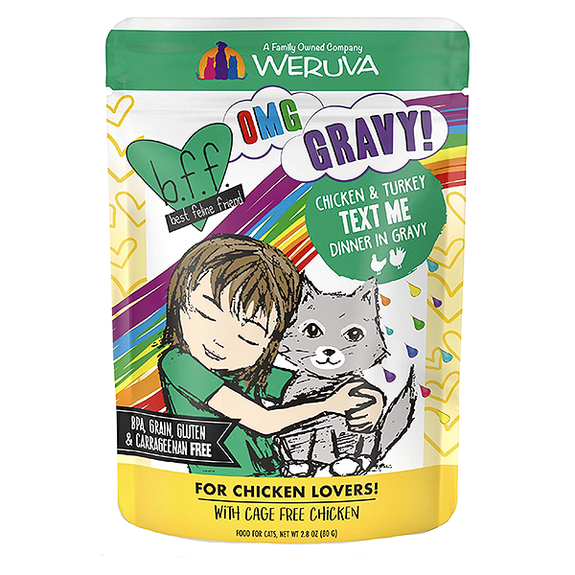 B.F.F. OMG GRAVY! Text Me! Chicken & Turkey Dinner in Gravy Grain-Free Wet Pouch Cat Food