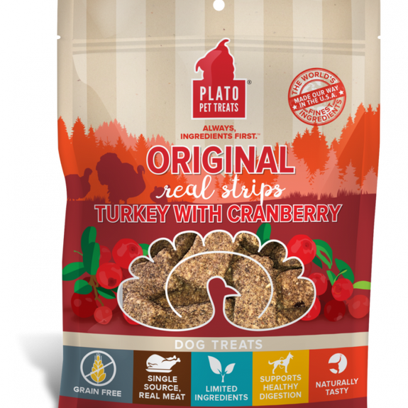 Plato Grain Free Real Strips Turkey With Cranberry Dog Treats