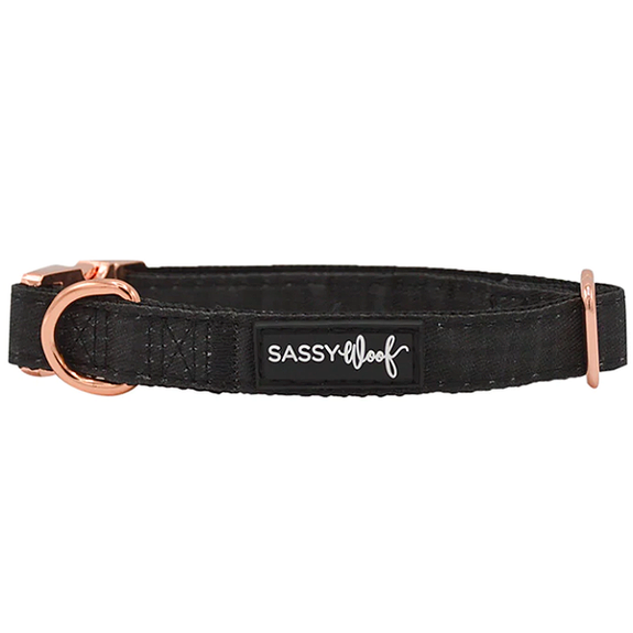 Adjustable Nylon Dog Collar Baby Got Black with Rose Gold Buckle & Hardware