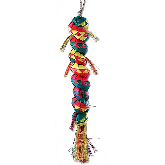 Caterpillar Woven Palm Leaf Hanging Shredder Bird Toy Multicolored