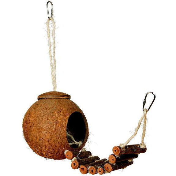 Naturals Coco Hideaway with Ladder Hanging Coconut Bird Hideout