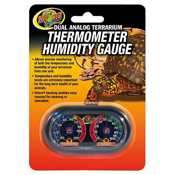 Dual Analog Thermometer & Hygrometer Velcro Color Gauge Reptile Temperature & Humidity Monitoring