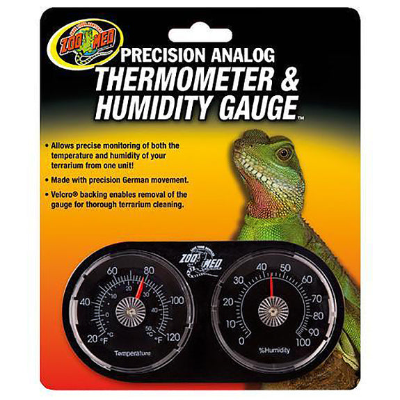 Precision Analog Dual Gauge Velcro Reptile Temperature & Humidity Monitoring