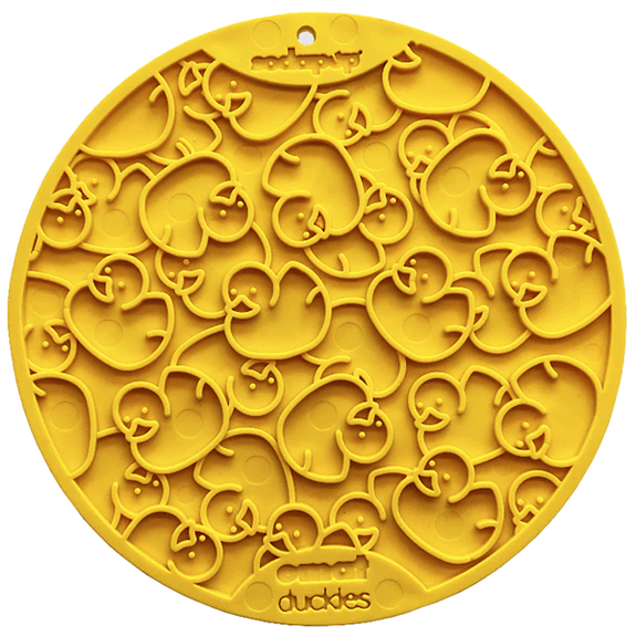 eMat Enrichment Feeder Round Licking Mat with Suction Cups Yellow Duckies