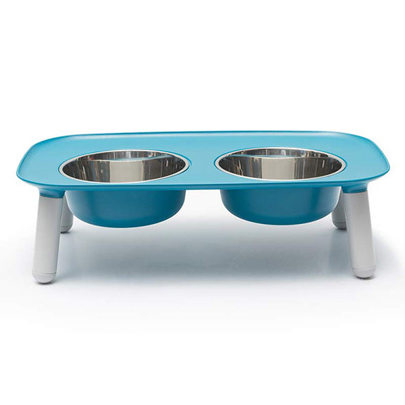 Elevated Stainless Steel & Silicone Food & Water Dog Bowl Set Blue
