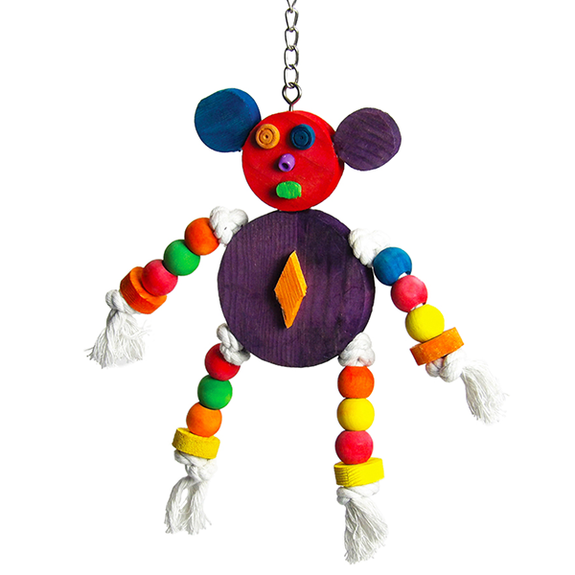 Happy Beaks Crazy Wooden Mouse Multicolored Hanging Bird Toy
