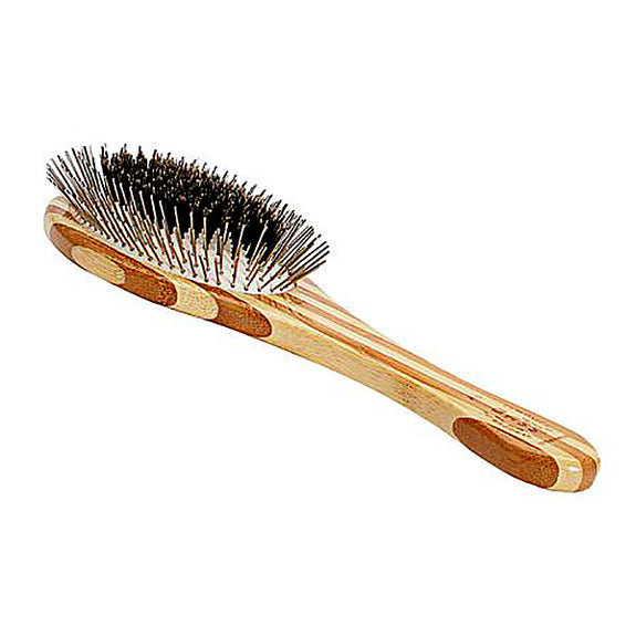 Hybrid Groomer Oval Boar & Metal Pin Dog Brush with Bamboo Handle