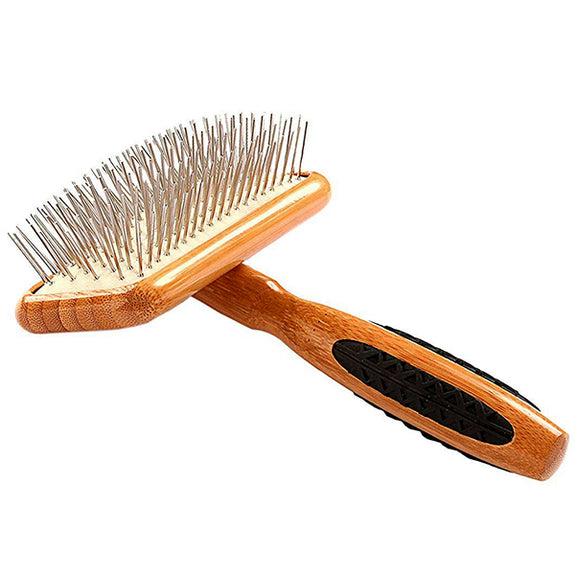 Rake Wire Pin Dog Brush with Bamboo Handle