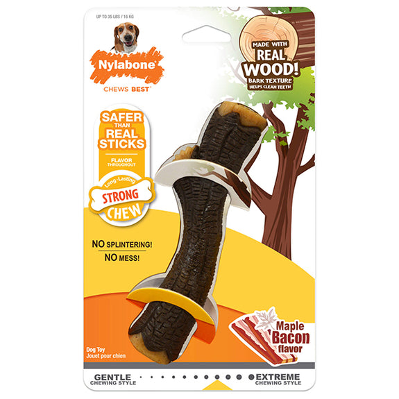 Real Wood Strong Dog Stick Nylon Dog Chew Toy Maple Bacon Flavor