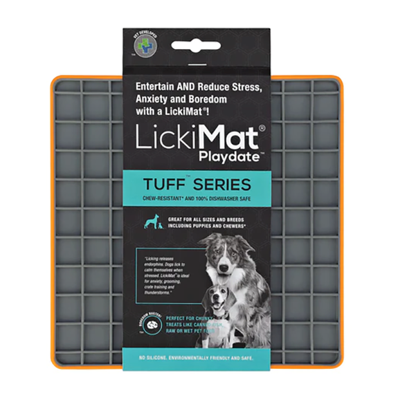 LickiMat Tuff Playdate Solo Slow Feeder Dog Toy Orange