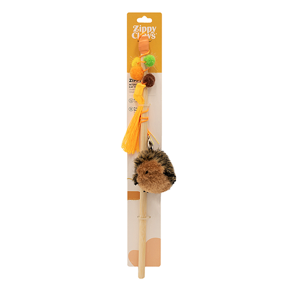 ZippyStick Hedgehog Interactive Wand with Catnip Plush Cat Toy
