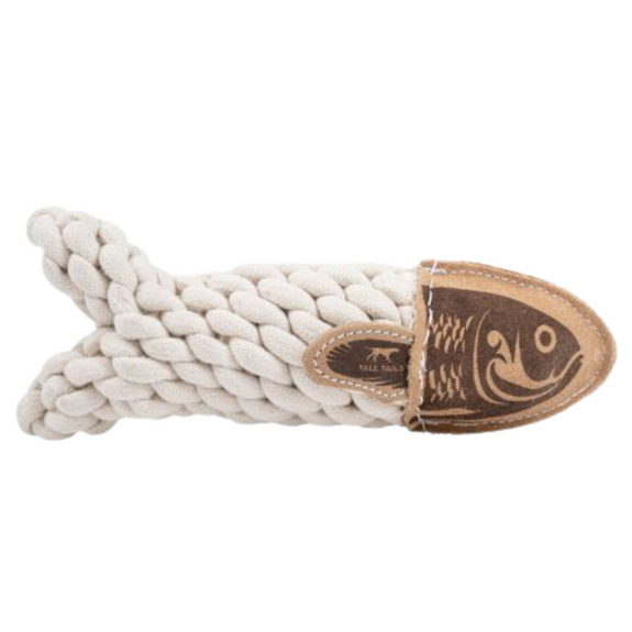 Crunch Fish Leather Rope Dog Toy 5"