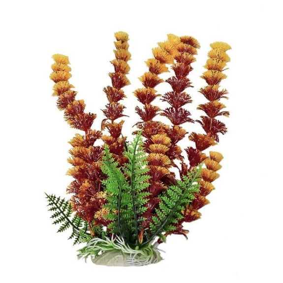 Cabomba-Like Realistic Fake Plant with Weighted Base for Aquariums Rust Red