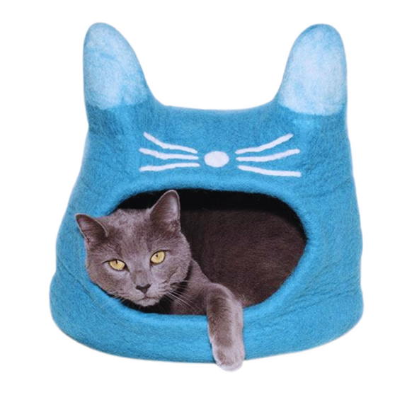 Wool Handmade Turquoise Cat Face Cat Cave Bed