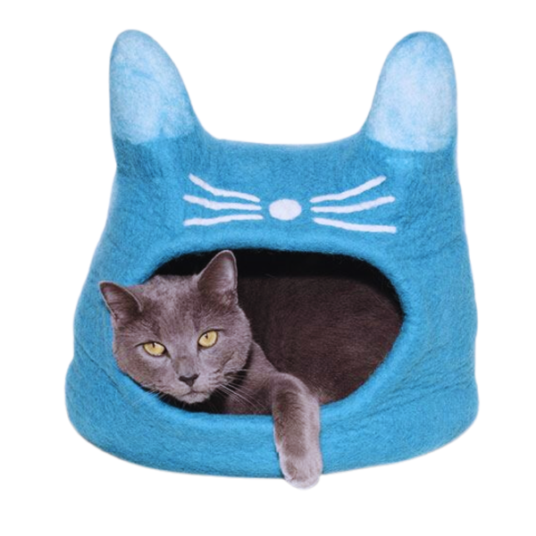 Wool Handmade Turquoise Cat Face Cat Cave Bed