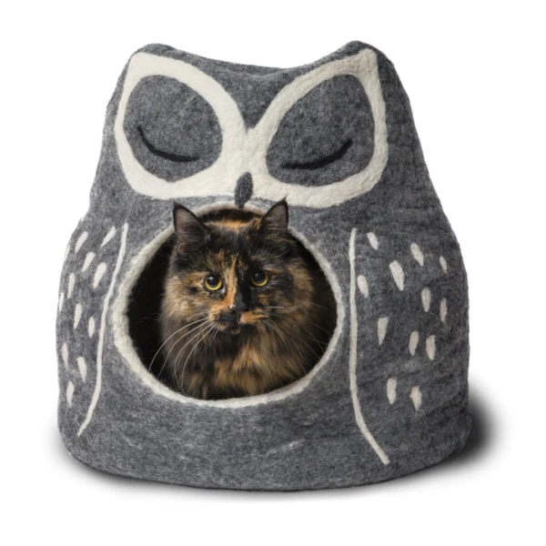 Wool Handmade Grey Owl Cat Cave Bed
