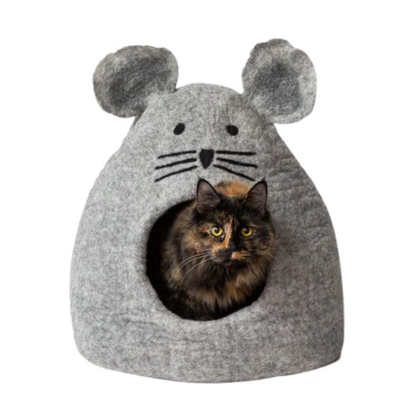 Wool Handmade Grey Mouse Cat Cave Bed