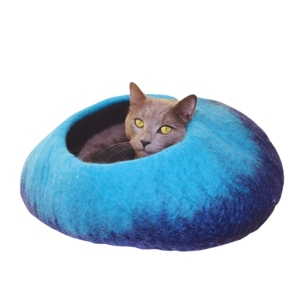 Wool Handmade Ombre Navy Blue Cat Cave Bed