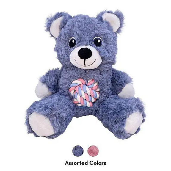 Knots Teddy Assorted Colors Plush with Rope Knot Belly Dog Toy