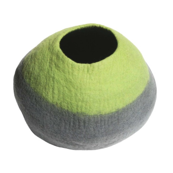 Wool Handmade Round Ombre Cat Cave Bed Gray & Green