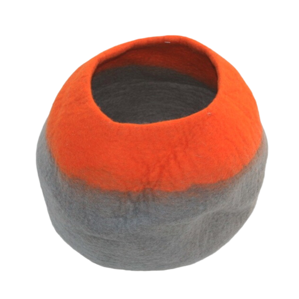 Wool Handmade Round Ombre Cat Cave Bed Gray & Orange