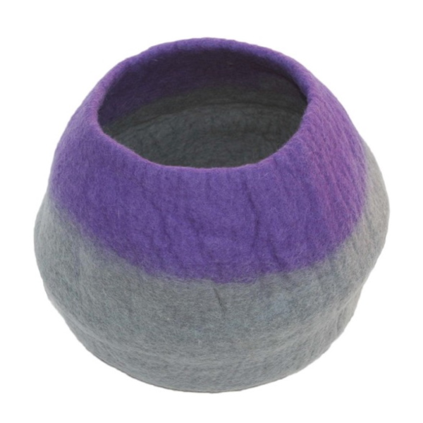 Wool Handmade Round Ombre Cat Cave Bed Gray & Purple