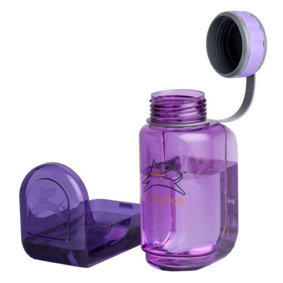 Olly Bottle 2-in-1 Travel Water Bottle with Bowl for Dogs & People Plum Purple