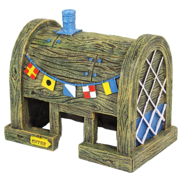 fish tank accessories spongebob SquarePants Pineapple Squidward and Krusty Combo Ornament Set stickers and a corrugated Krusty Krab sign Penn Plax SpongeBob & Patrick