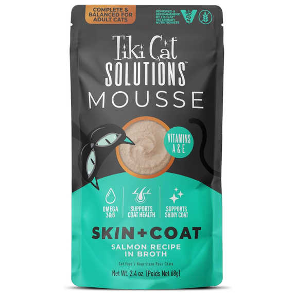 Solutions Skin + Coat Mousse: Salmon Recipe in Broth Grain-Free Wet Pouch Cat Food Case of 12