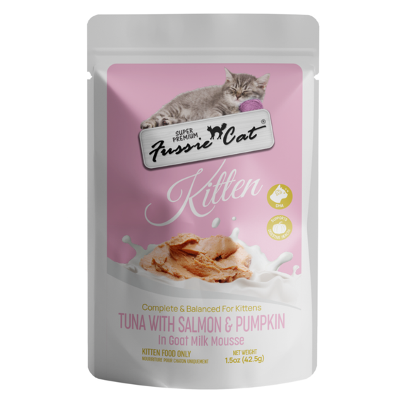 Tuna with Salmon & Pumpkin in Goat Milk Mousse Kitten Wet Pouch Food Case of 12