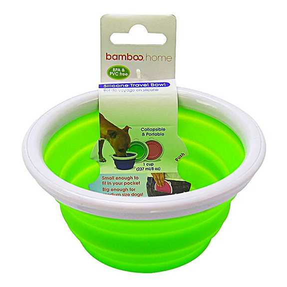 Bamboo Silicone Collapsible Travel Dog Food & Water Bowl Assorted Colors