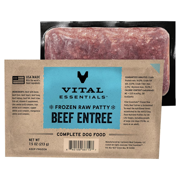 Beef Entree Patties Grain-Free Frozen Raw Food for Dogs